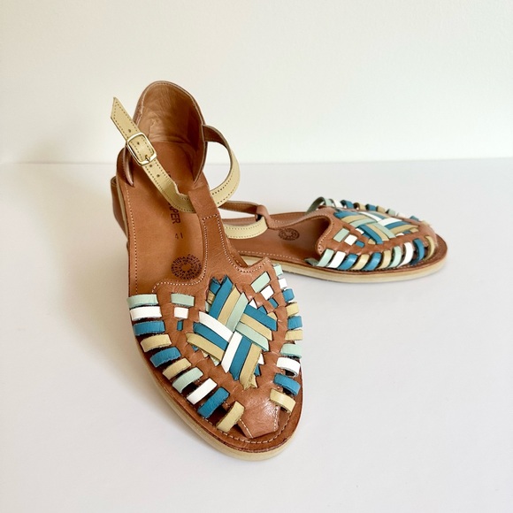 Shoes - Leon & Harper Boho Genuine Leather Turquoise Sandals Earthy Goblincore Natural